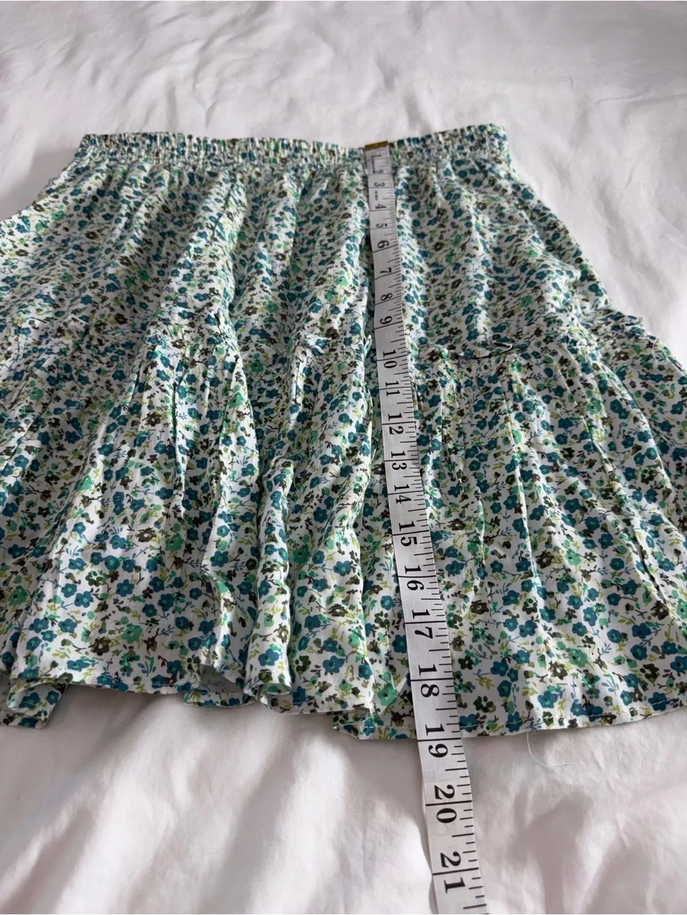 Love Ady Women’s Flowy, Floral Tiered Mini Skirt in Green & Blue Boho Size L - Picture 6 of 7